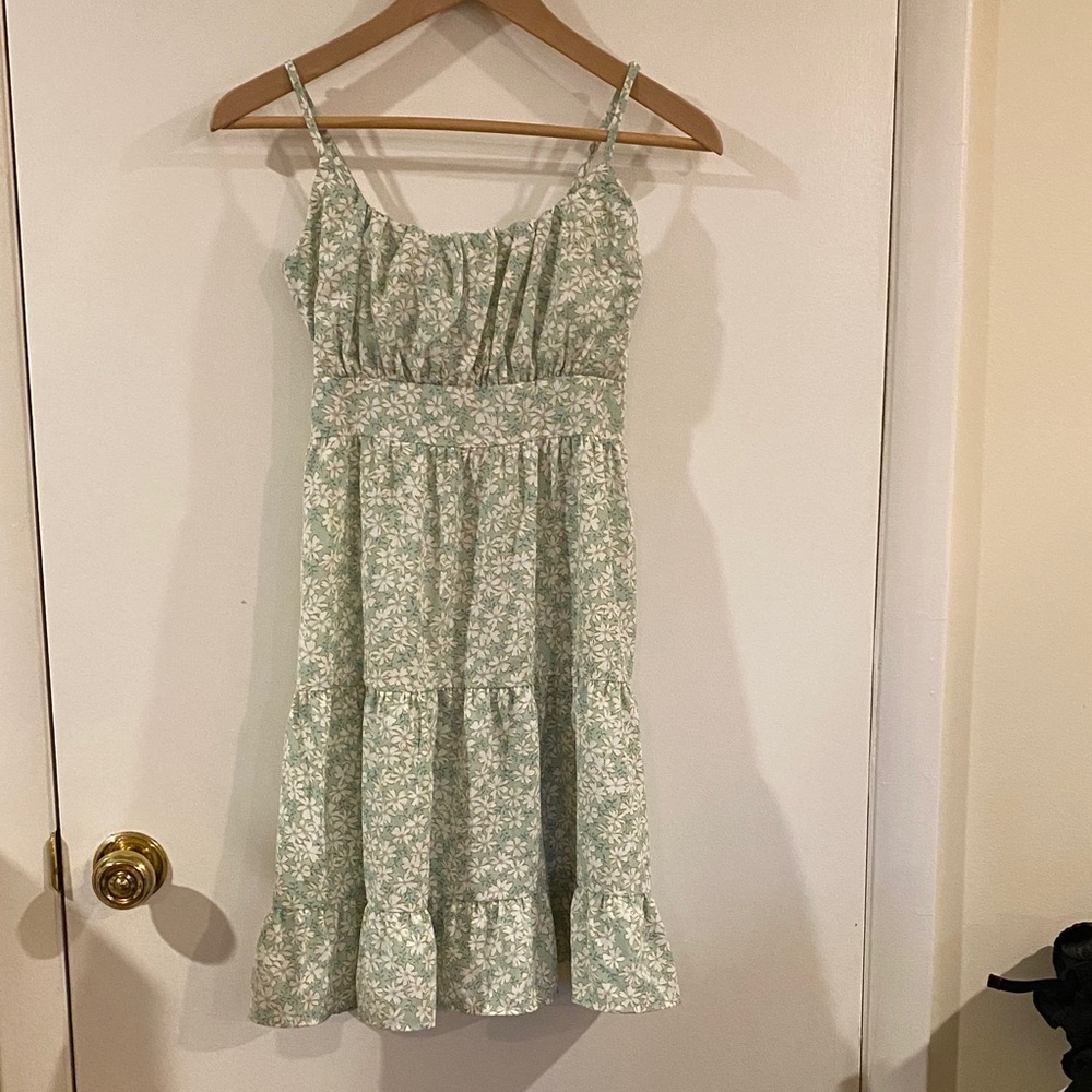 SHEIN Mint Green Floral Spaghetti-Strap Mini Dress